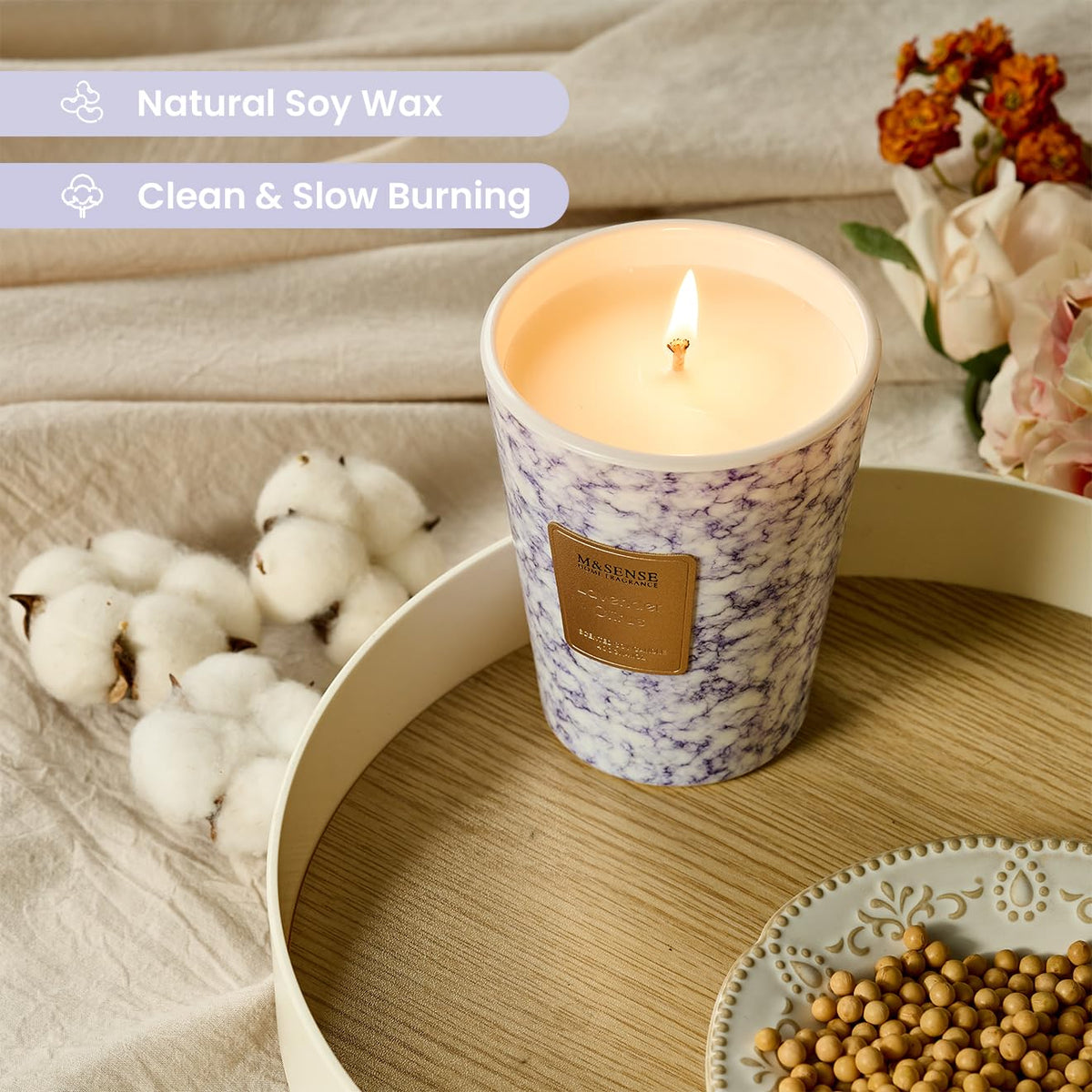 M&SENSE Lavender Citrus Scented Soy Candle, 3 Wick Highly Scented 14.1 Oz 75H, Aromatherapy Candle Gift for Women and Men