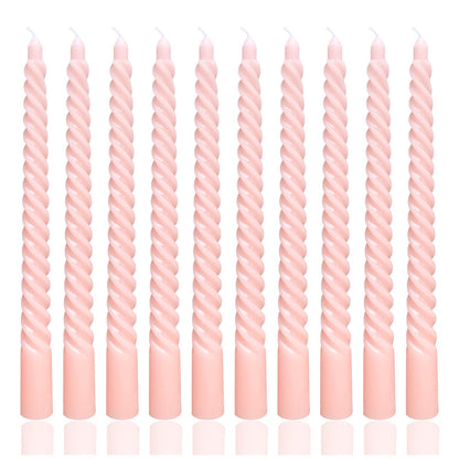 10 Inch Champagne Pink Spiral Taper Candle Set, 10 Pack Unscented Dripless Candlesticks for Celebrations Festival and Dinner Party Wedding Home Decor