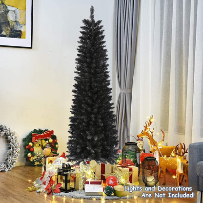 658 Tips Artificial Pencil Christmas Tree Halloween Tree, 6ft Pure Black Skinny Xmas Tree with Metal Stand Perfect for Christmas/Halloween/Easter/Parties/Holiday Indoor Outdoor Decoration