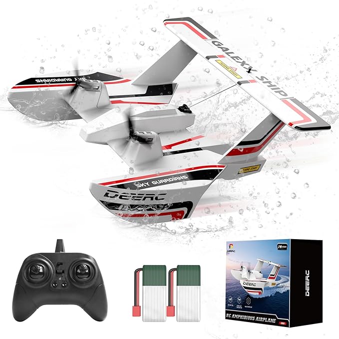 DEERC RC Plane for Water Land &amp Air Amphibious Tri-Phibian Aircraft 3CH Remote Control Plane W/ 2 Batteries 2.4GHz RTF Airplane Glider for Boy Girl