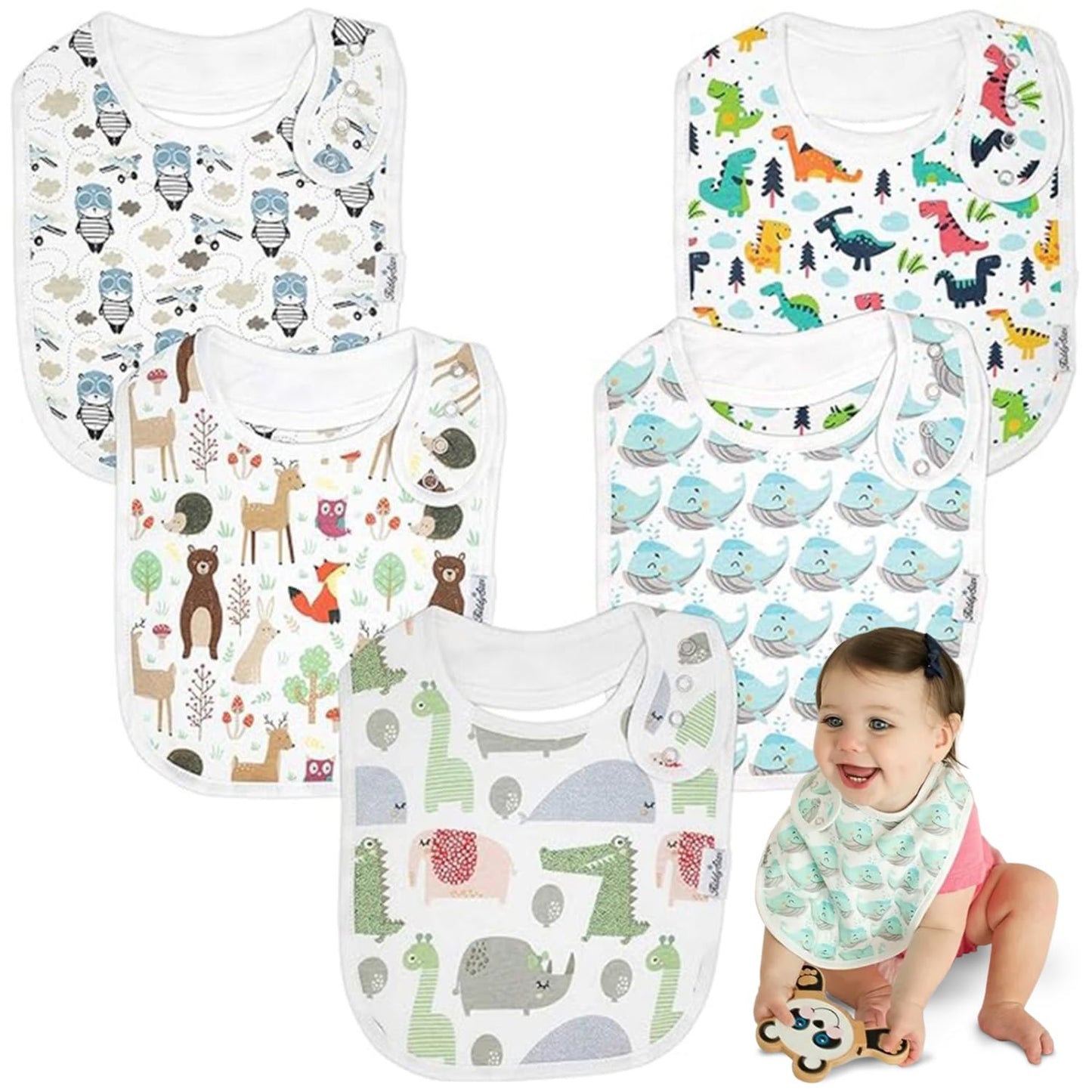 KiddyStar Premium Drool Bibs – Organic Cotton, 2 Layers, Absorbent, Adjustable, Soft Bandana Bibs for Toddlers