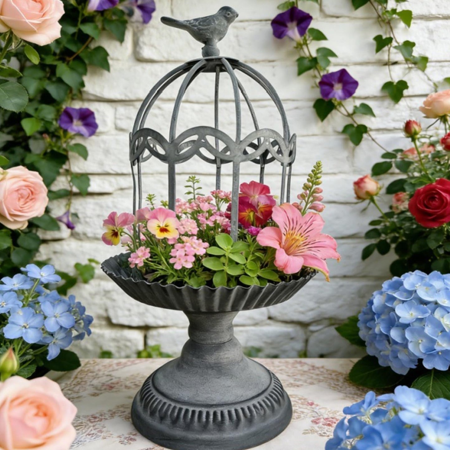 Decorative Candlestick Metal Flower Binding Birdcage Holder Desktop Ornament Home Wedding Decoration Accessories Home Gardening Accessories