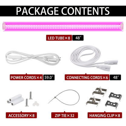 VShape 8 Pack LED Grow Light 4FT, Upgrade 336W(8×42W) High Intensity Full Spectrum Indoor Grow Lights with High PPFD Value, T8 Grow Lights for Indoor Plants, Seed Starting, Succulent, Vegetables
