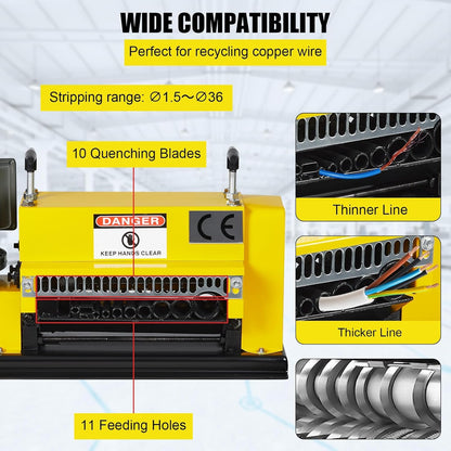 CHEINAUTO Wire Stripping Machine 0.06 inch -1.5 inch, 370w Portable Powered Wire Stripper Machine, 11 Channels 10 Blades & 65ft/minute, Automatic Wire Stripping Tool for Recycling Copper Wire