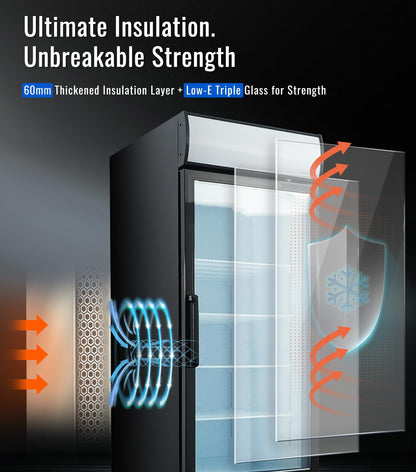 27" Commercial Display Freezer Upright, 20.6 Cu.ft Merchandiser Freezer with Triple-Pane Glass Door, -8 to -1℉, Auto Defrost, LED Sensor Light, Good Choice for Supermarkets, Cafes, Stores