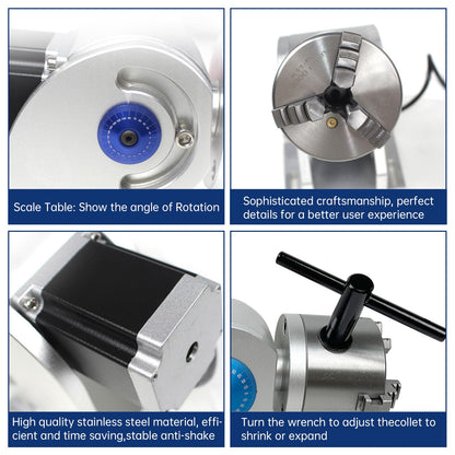 RATTMMOTOR D80 CNC 4th Axis Rotary Axis 129mm Center Height 3 Jaws Diameter 80mm Lathe Rotary Chuck with 57*57*76mm Stepper Motor for Fiber Laser Metal Carving Engraving Marking Machine