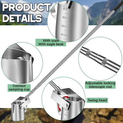 Maxdot 2 Pcs 3.6ft- 9.8 ft Telescopic Water Sampler Dipper, Pendulum Beaker Sample Ladle with Water Sampling, Pole Sampler Rod (550 Ml, Stainless Steel)