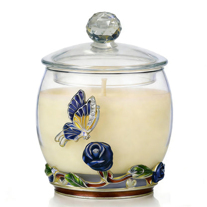 Scented Candles Gifts for Women - Enamel Butterfly & Blue Rose Decorative Glass Jar with Faceted Crystal Lid, Special Candle for Friend Mom Sister Friend, Unique Birthday Mother's Day Christmas Gift