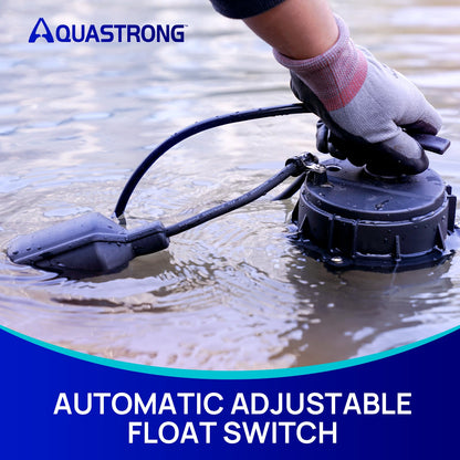 AQUASTRONG 1/2 HP Sump Pump, 3450 GPH Stainless Steel and Thermoplastic Submersible Water Pump, Automatic Float Switch with Piggy-back Plug,1-1/2" NPT Discharge Subpumps for Basement and Flooding Area