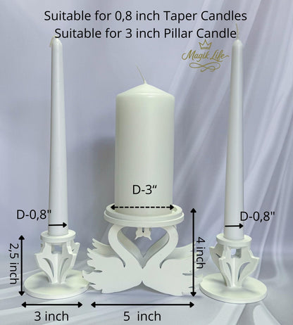Magik Life Wooden Unity Candle Holder – Solid Triple Candle Stand – Handcrafted from Natural Wood – Painted in Safe Premium White Finish – Fits 2 Taper (0.80”) & 1 Pillar Candle (3”)