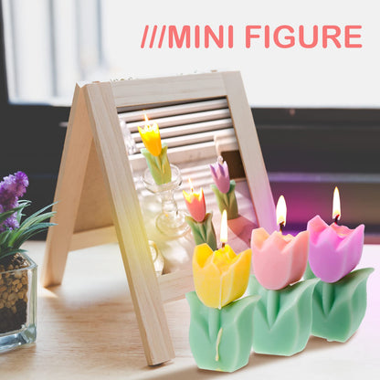 Ferraycle 3 Pcs Flower Tulip Shaped Candles Aesthetic Cute Paraffin Wax Decorative Candle for Gift Wedding Party Favors(Pink, Yellow, Purple)