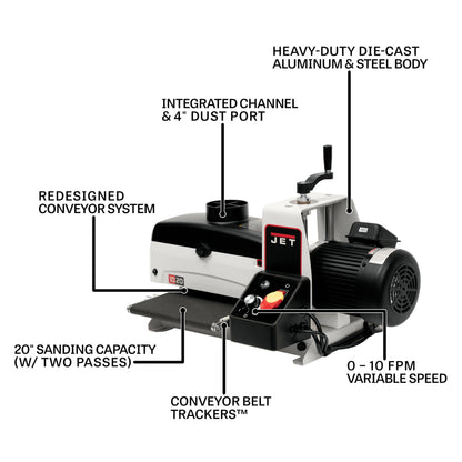JET 10-Inch Benchtop Drum Sander, 1 HP, 115V 1Ph (Model JWDS-1020)