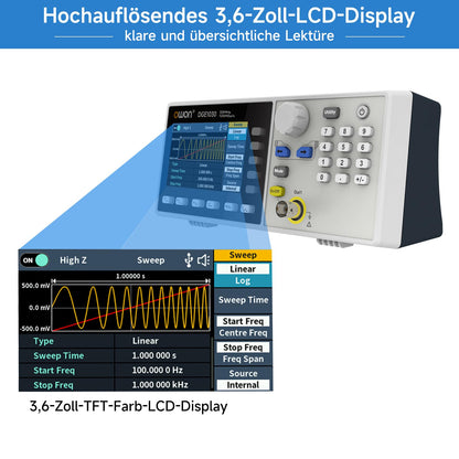 OWON Waveform Generator,30MHz Bandwidth, 125MSa/s Sampling Rate, 14 bits Vertical Resolution, 8K Waveform Length,5 Basic Waveforms, and 160 built-in Arbitrary Waveforms, with 3.6IN LCD Display DGE1030