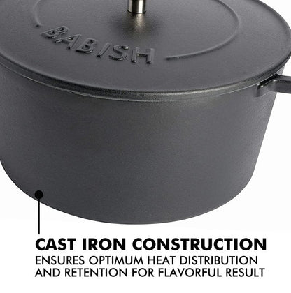 Babish 6-Quart Round Enameled Cast Iron Dutch Oven with Lid – Matte Black, Heavy-Duty Dutch Oven for Slow Cooking, Braising & Baking