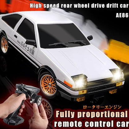 1:18 AE86 Model LD1801 RC Drift Car 1/18 2.4G Remote Control on Road ESP Gyroscope LED Mini RC Racing Cars (White)