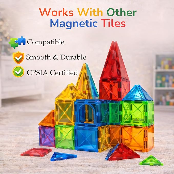 LATI Magnetic Tiles Starter Set for KidsBeginner Magnetic Building Blocks for Early Learning Build in 2D &amp 3D Open-Ended STEM Building ToyEasy to Start for Early BuildersToy Gift for Ages 3–6