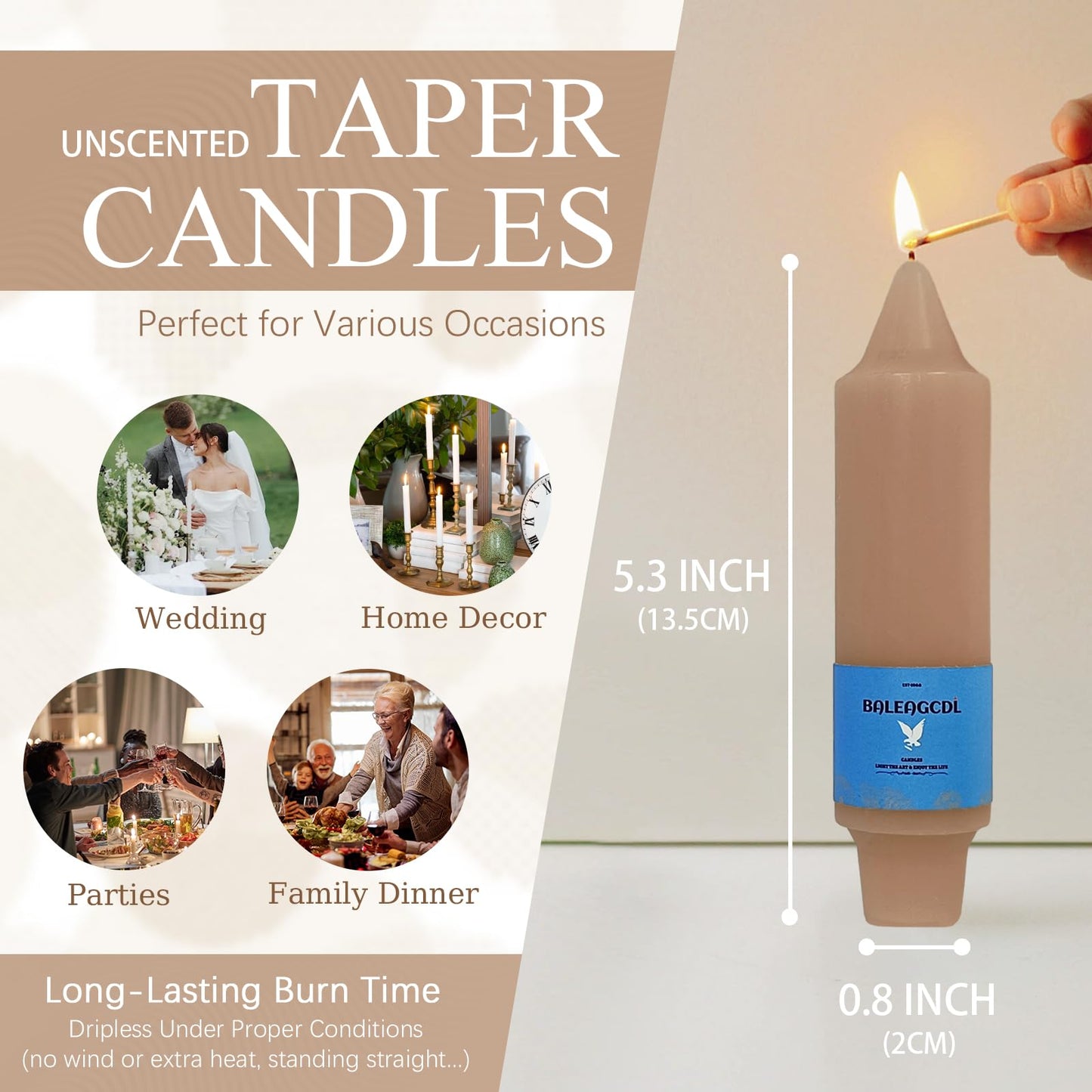 Smokeless Candlesticks Short Taper Candle,Unscented 5 Inches Brown Candle Sticks Dripless Tapered Candles for Home Décor Weddings Seasons Gifts