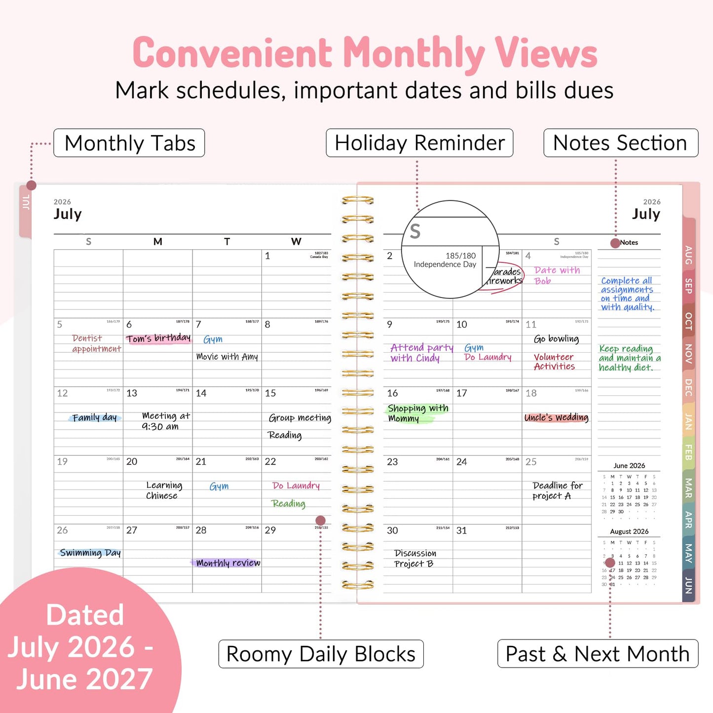 Teacher Planner 2026-2027, Forvencer Academic Planner 2026-2027, Jul 2026 - Jun 2027, 8.5"x11", Weekly & Monthly Planning Book with 7 Periods, School Agenda for Teacher Student, A4, Polka Dot Style
