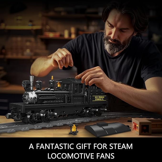 Mould King Shay-Type Steam Locomotive Building Set with LED Lighting Remote/App Control Model Train Block Kit with Tracks Engineering Toy Kit for Adults (880 PCS)