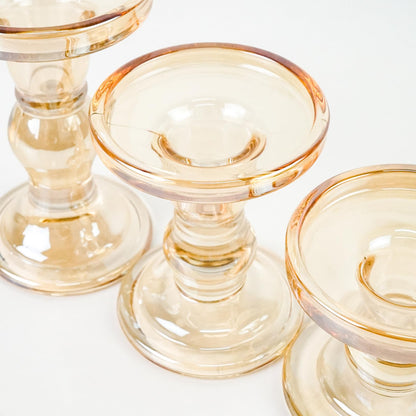 DreamsEden Amber Glass Candle Holder, Set of 3 Crystal Clear Candlestick Stand for Pillar Taper Tealight Candle, 3 Pcs Elegant Candelabra Table Centerpiece Home Living Room Wedding Dinner Party Decor