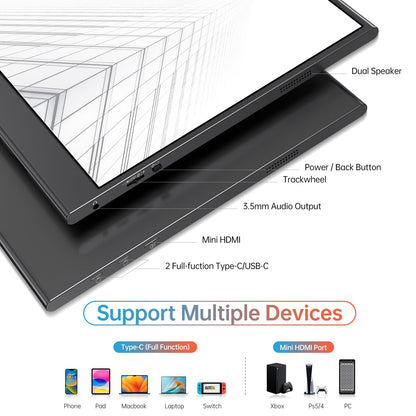 VILVA 4K Portable Monitor, 15.6'' IPS 3840x2160 UHD Computer Monitor, 100% Adobe RGB Gaming Monitor USB C HDMI Portable Travel Display w/Speakers Smart Cover for Laptop Xbox PS4 Switch Phone Mac