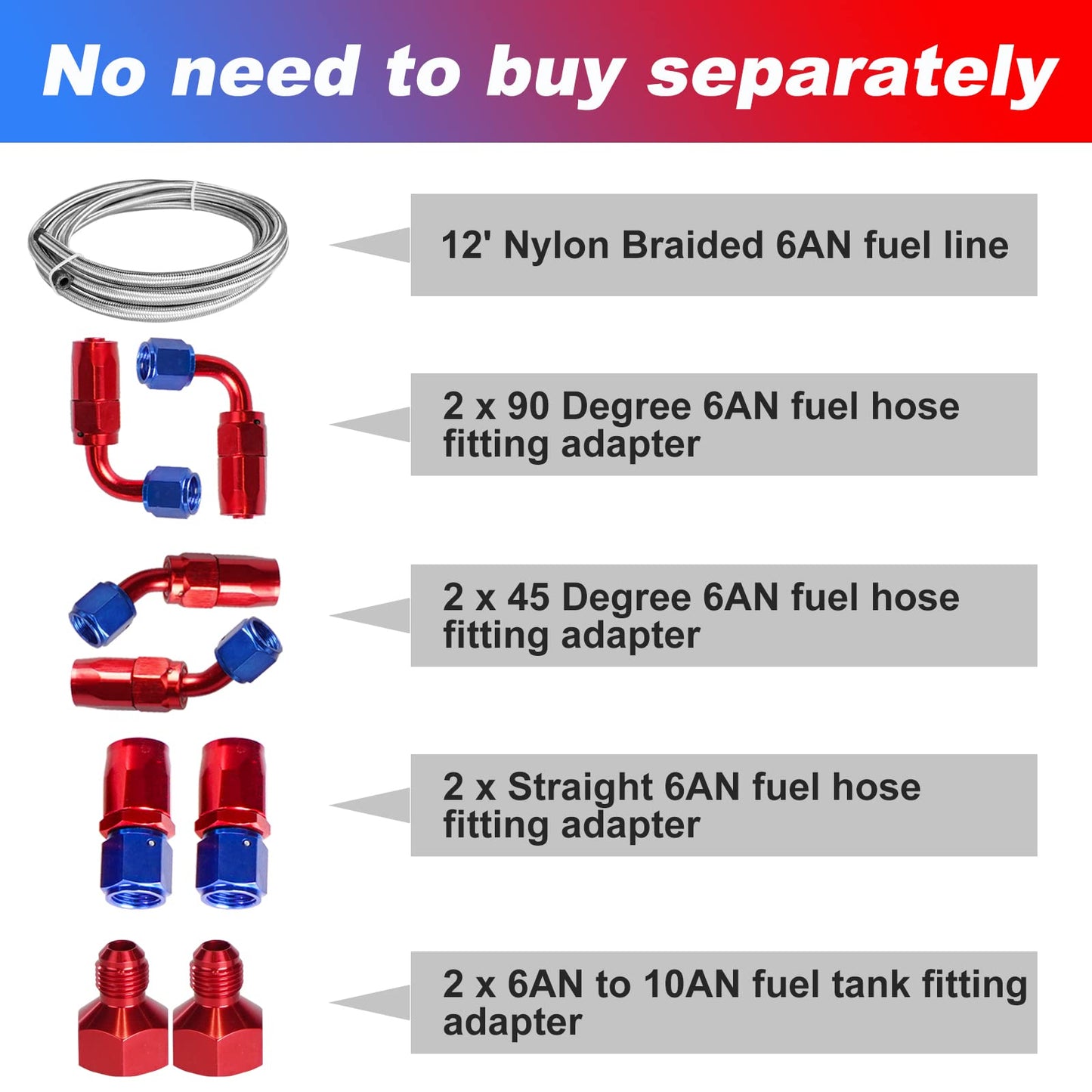Dexepe Universal 15 Gallon 60L Fuel Cell Polished Aluminum Fuel Tank with Cap/Level Sender/12FT Oil Feed Line Black