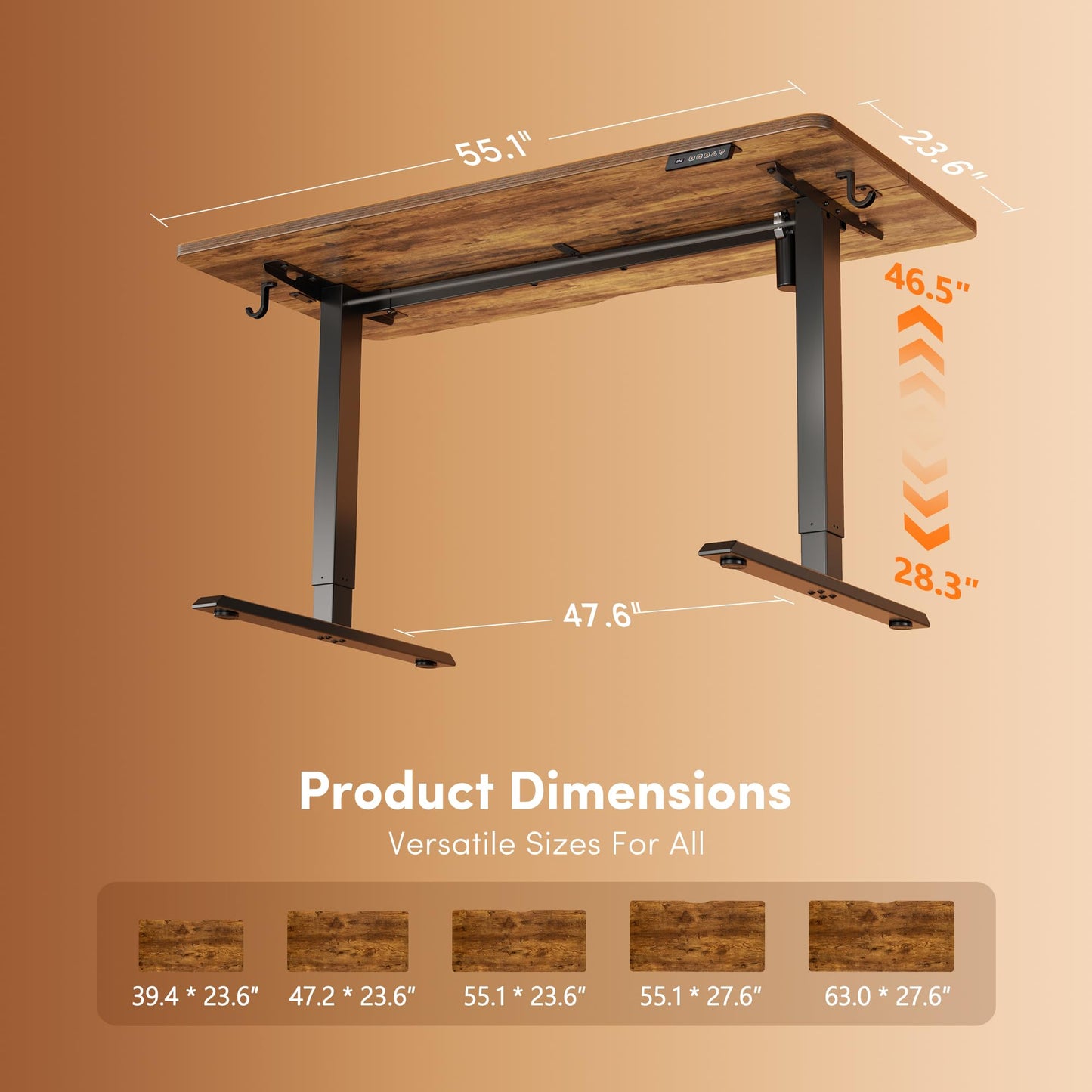 FEZIBO Standing Desk, 55 × 24 Inches Electric Height Adjustable, Sit Stand Up, Computer Office Desk with Splice Board, Black Frame/Rustic Brown TOP