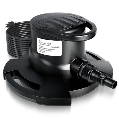 LANCHEZ 1/2HP Automatic Swimming Pool Cover Pump, 2250GPH Submersible Water Sump Pump with Check Valve & 3 Adapters, 25ft Power Cord, Removal for Swimming Pool, Hot Tubs, Rooftops and more,Black