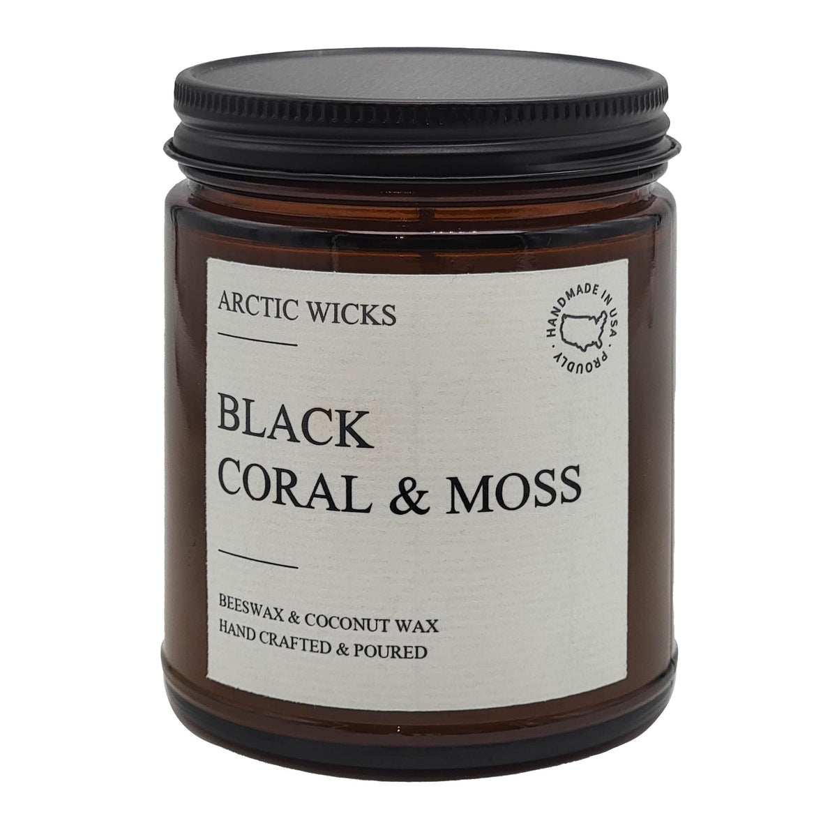 Arctic Wicks Scented Coconut Beeswax Candles | Coconut Beeswax Non Toxic Candle 9oz Amber | Farmhouse Candles Non-Toxic Clean Burn 100% USDA Certified Biobased (Black Coral & Moss)