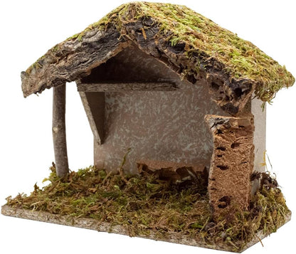 Village Gift Importers Nativity Creche Stable - 8.5" Tall, 10" Wide | Realistic Moss Roof & Floor | Holiday Home Décor Made in Italy
