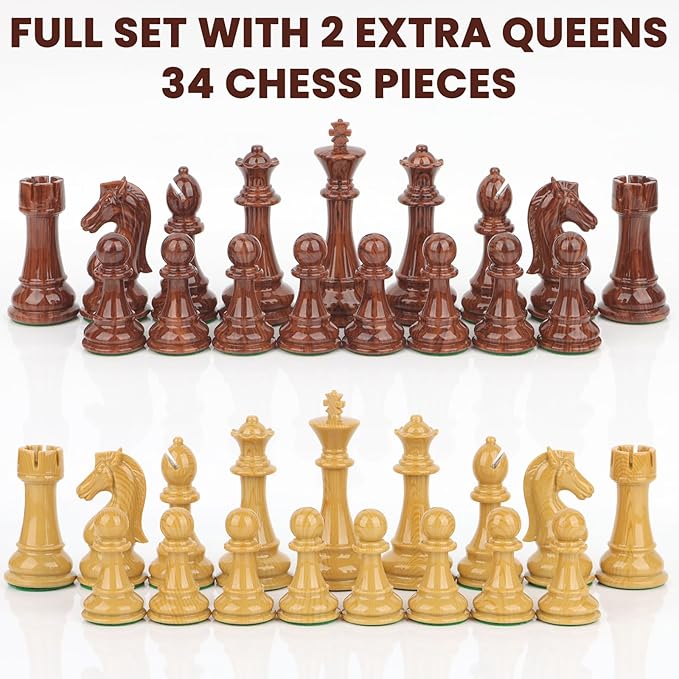 Large High Polymer Weighted Chess Pieces with 3.8'' King - 2 Extra Queens Tournament Chess Set - Chess Pieces Only Travel Chess Sets with Storage Bag for Family Board Game Gift