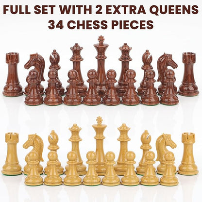 Large High Polymer Weighted Chess Pieces with 3.8'' King - 2 Extra Queens Tournament Chess Set - Chess Pieces Only Travel Chess Sets with Storage Bag for Family Board Game Gift