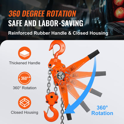VEVOR Manual Lever Chain Hoist, 6 Ton 13200 lbs Capacity 10 FT Come Along, G80 Galvanized Carbon Steel with Weston Double-Pawl Brake, Auto Chain Leading & 360° Rotation Hook, for Garage Factory Dock