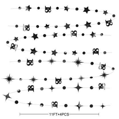 Black 18th Birthday Decorations Number 18 Circle Dot Twinkle Star Garland Metallic Streamer Banner Backdrop for Girls Boys Happy 18th Birthday Time to Adult Cheers to 18 Years Old Anniversary Party