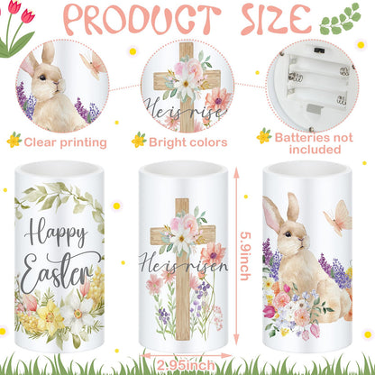 Retisee 3 Pcs Easter Flameless LED Candles Battery Operated Bunny Flower Spring Flickering Pillar Candles with Remote Rabbit Happy Easter Centerpiece for Bedroom Living Room Dinner Table Decoration