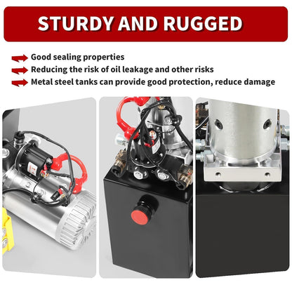 Nakkaa 12V DC Hydraulic Power Device 8 Quart Double Acting Hydraulic Dump Trailer Pump for Lifting and Lowering Dump Trailer Trucks