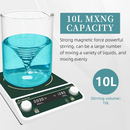 LABHOUSE 10L Magnetic Stirrer Mixer Large Capacity 8.7"X8.7" Stir Plate Digital Timing Setting & Speed 50-1500PRM,Stir Bar Included for Lab