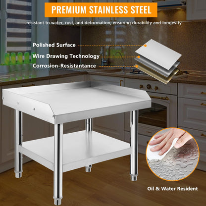 GarveeTech Stainless Steel 60x30x24 inch Equipment Grill Stand Table, 660 LBS Top and Bottom Shelf, Adjustable Legs, 2 inch Edge Baffle, for Hotel, Home, Commercial Restaurant Kitchen