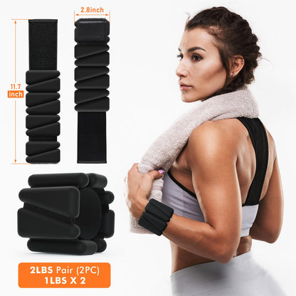 Wrist Weights, Ankle Weights for Women Men, Adjustable Wrist Weighted Bracelet for Home Gym Workout, Running, Yoga, Exercise, Strength Training, Set of 2 (1LB Each)-Black