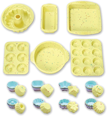 Skiennix 46PCS Silicone Bakeware Set - Versatile Molds for Baking Cakes, Muffins, Donuts & Cupcakes