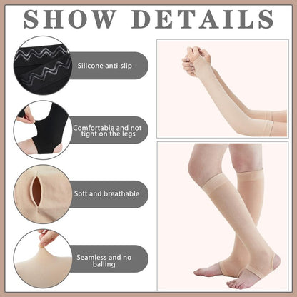 Zoooyawn 4 Pairs Elderly Leg and Arm Skin Protectors Leg Protectors for Thin Skin from Tears Bruise Abrasions (Beige and Gray)(Beige and Black)