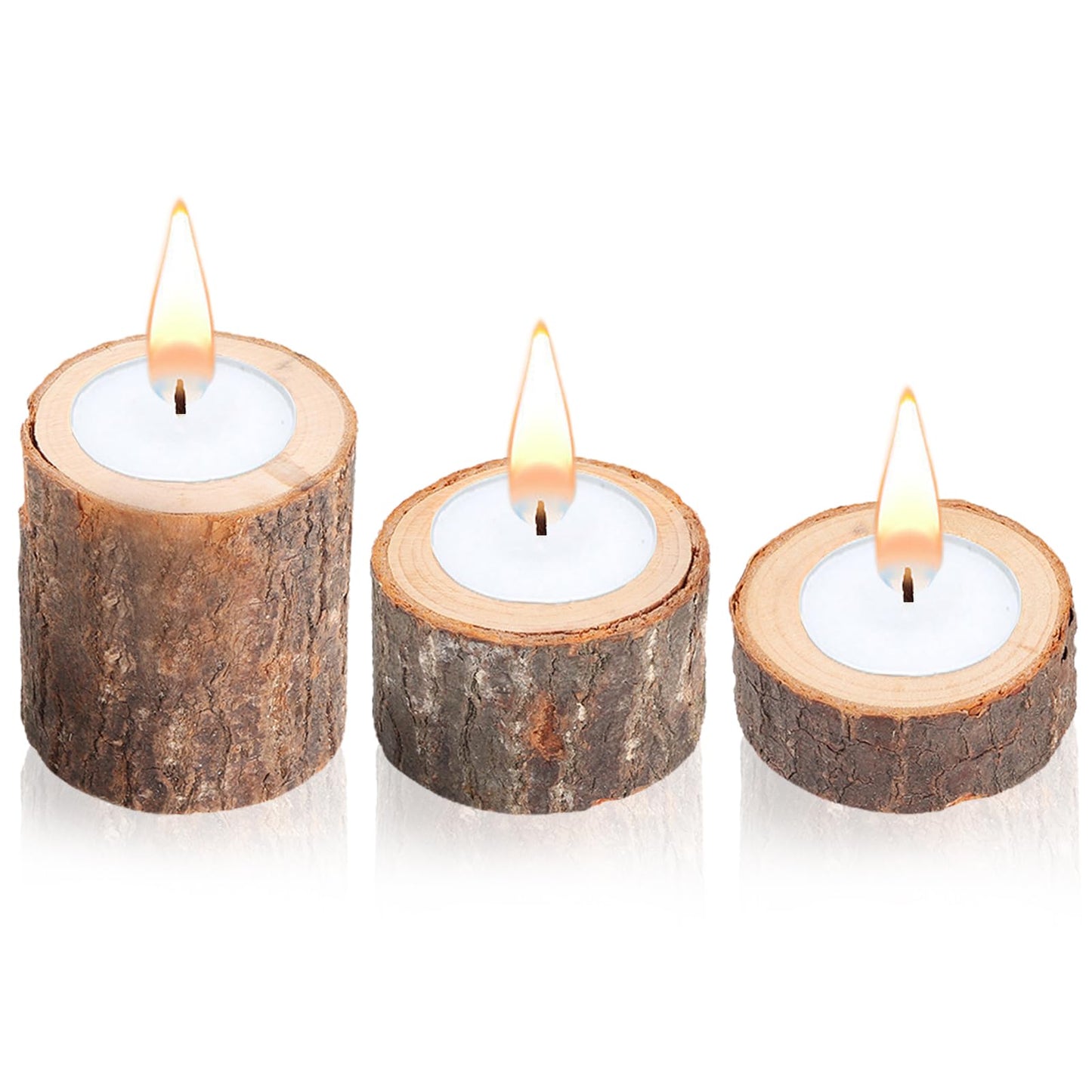 3PCS Wooden Tealight Candle Holder, Birch Logs Candle Holder Stand Wood Votive Tealight Holder Candlestick Centerpiece for Rustic Wedding Party Birthday Holiday Decor