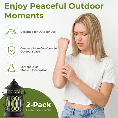 Citronella Candles Outdoor, 2 Pack Lemongrass Scented Soy Wax Candles with Metal Lantern Holder, Outdoor Candle Set for Patio Garden Camping Decor, Gift Set