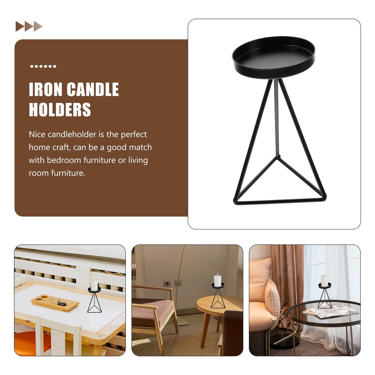 Ipetboom Geometric Iron Hollow Candlestick Holder Black Triangular Candle Pedestal for Dining Table Home Decor