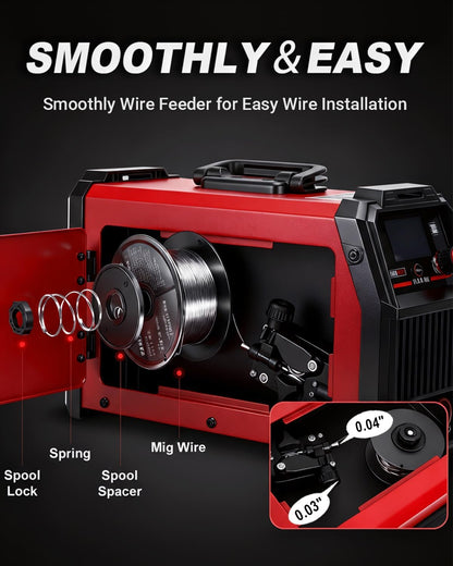 BESTMIG 135A MIG Welder - 3-in-1 Flux Core Welder, MIG/Lift TIG/Stick Welding Machine - Portable IGBT Inverter - 110V with Welder Helmet and Gloves (Red Black, MIG 135A Welder)