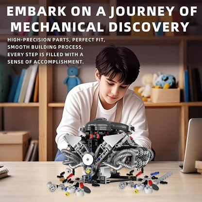 Mini V8 Engine Model Kit Building Sets That Runs Technic with Motor APP Control &amp Light Collectible Mechanic Engineering for Adults Boys 14+