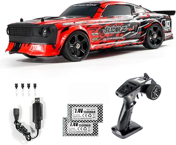 RC Drift Car 1/14 Scale RC Race Car with Spray Cool LED Lights 2.4G 4WD High Speed 35KM/H Drifting Cars Proportional Throttle with 2 Batteries RTR Gifts for Teen Adults