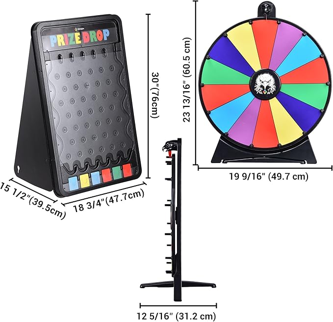 WinSpin Prize Board Kit 20 Prize Wheel &amp 30x19 Drop Board Foldable Stand Disk Spinning Wheel Fortune Game Eagle for Pub Party Trade Show Carnival