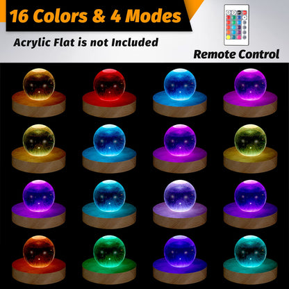 Honoson 3.94 Inch Wooden Light Stand Base Colorful LED Lights Display Base with Remote Control for Selenite Tower 3D Laser Crystal Glass Resin Art (4 Pieces)