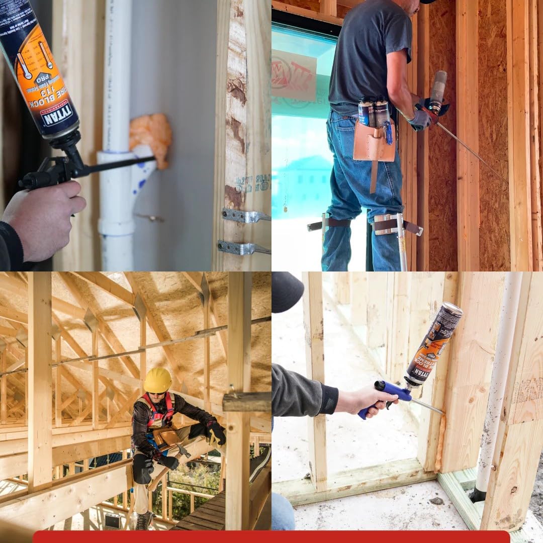 Fire Block 113 Orange Fire Blocking Foam Sealant – 24 oz Gun-Grade Polyurethane Foam for Gaps, Cracks, Walls, Joints, Electrical Outlets & PVC Pipe (12x24 oz) + Precision Max Gun & Cleaner